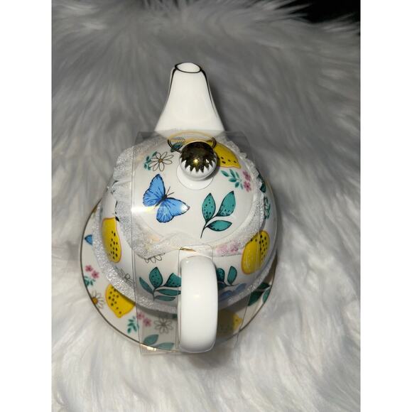 Grace's Teaware Lemons & Blue Butterflies Stacking Teapot & Teacup and Saucer - Picture 7 of 10